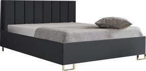 Łóżko tapicerowane MALIBU, wezgłowie, obicie MONOLITH, pojemnik na pościel, podnośnik gazowy, wysokość spania 39 cm, 120x200 cm, Antracytowy