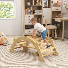 AIYAPLAY Montessori drabinka wspinaczkowa do domu, 2 w 1 łuk z drewna, dla dzieci 2-4 lata, 110x52x45 cm, drewno naturalne
