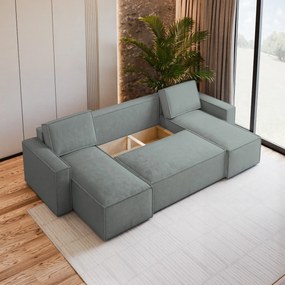 Masseno Narożnik PESANO z funkcją spania i pojemnikiem na pościel Narozniki U, Rozkładana sofa - Szary, MONOLITH 85