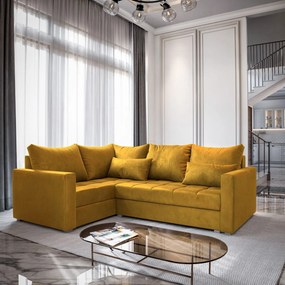 Masseno Narożnik LIRENO z funkcją spania i pojemnikiem na pościel Narozniki L, Rozkładana sofa - Żółty, KRONOS 01