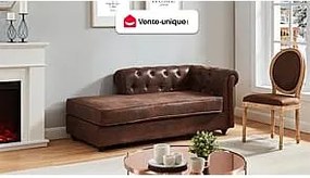 Szezlong lewostronny chesterfield SHIREL z mikrofibry o wyglądzie postarzanej skóry