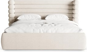 Beżowe tapicerowane łóżko dwuosobowe ze schowkiem ze stelażem 180x200 cm Mount – Micadoni