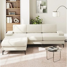 Narożna Sofa 3-osobowa z Weluru - z Pufą - Max. Obciążenie 650kg - 244x146x83cm - Beżowy