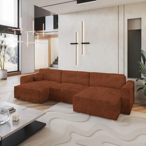 Masseno Narożnik FENTO z funkcją spania i pojemnikiem na pościel Narozniki U, Rozkładana sofa - Brązowy, TILIA 52