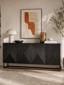 Komoda Asha 200 cm czterodrzwiowa - czarny mat / czarny stelaż