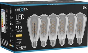 Mexen Vintis 6x żarówka filament spirala LED E27, ST64, 6W, Ciepła - 2700K, 510 lm, smoke - L162-E27-0627-70x06