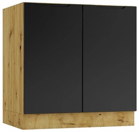 Szafka pod zlew 80 cm dąb artisan + czarny - Orfa 12X