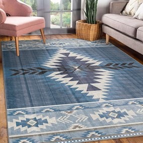 Niebieski dywan odpowiedni do prania 80x150 cm Ethnic Geo – Mila Home