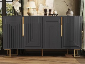 Nowoczesny bufet 152×40×75 cm - z 4 drzwiami - ze złotymi uchwytami i nogami - czarny