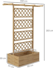 Outsunny Skrzynka na Kwiaty z Siatką Espalier, Prostokątna Drewniana Skrzynka z Tylnym Espalier dla Roślin Pnących i Dachem