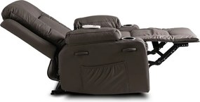 Fotel Masujący BOX Rozkładany Wypoczynkowy z Podnóżkiem Ciemnobrązowy Ekoskóra Nowoczesny