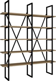 Regał na książki – 126 cm x 160 cm x 26 cm – szafirowy i czarny – płyta wiórowa pokryta melaminą i metal