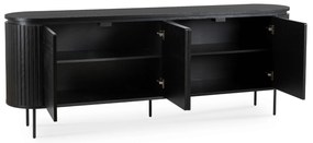 Komoda do Salonu BECK 200 cm Czarna Czterodrzwiowa Ryflowana Nowoczesna