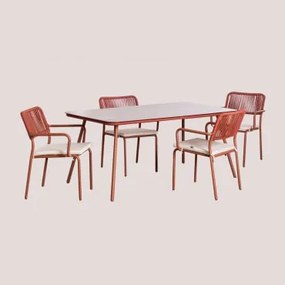 Zestaw Stół Prostokątny 160x90 Cm I 4 Sztaplowane Krzesła Ogrodowe Z Aluminium Arhiza Dachówka Red Roof - Sklum