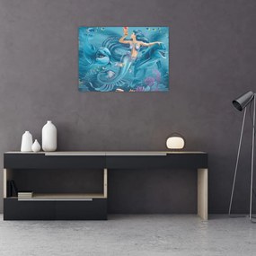 Obraz - Syrenka z delfinami (70x50 cm)