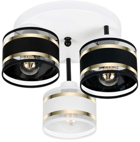 Lampa sufitowa biała trzypunktowa z czarno-białymi abażurami T-3030WE-