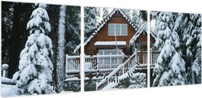 Obraz - Drewniany domek (z zegarem) (90x30 cm)
