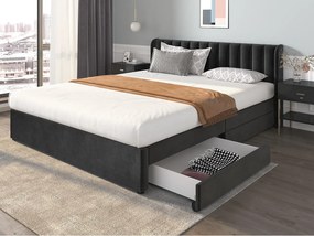 Łóżko 180x200cm z 2 szufladami - tapicerowane welurem - styl nowoczesny - Czarny
