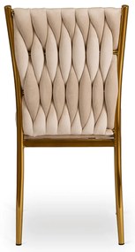 Krzesło Tapicerowane Plecione do Salonu DAN Kremowe Welurowe Nowoczesne Glamour