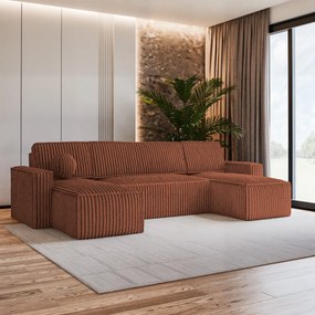 Masseno Narożnik PESANO z funkcją spania i pojemnikiem na pościel Narozniki U, Rozkładana sofa - Brązowy, TILIA 52