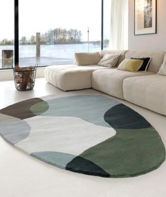 Dywan wełniany Dune ręcznie tkany Łagodne Formy Zielony owalny 160x230 cm