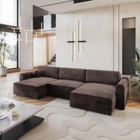 Masseno Narożnik FENTO z funkcją spania i pojemnikiem na pościel Narozniki U, Rozkładana sofa - Brązowy, MONOLITH 29
