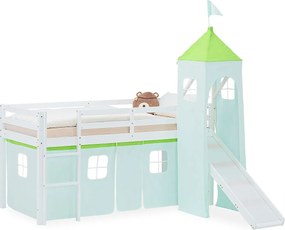 Łóżko piętrowe dla dzieci 90x200 cm Białe Zielone