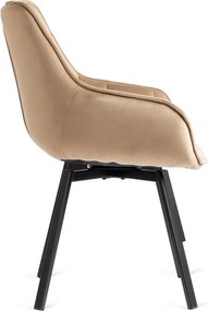 Krzesło Tapicerowane Obrotowe do Salonu LUNA Beżowe Welurowe Nowoczesne Loft