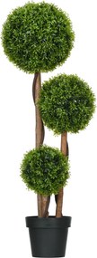HOMCOM Sztuczny bukszpan duży 110 cm, UV-odporna roślina z 3 kulami do salonu, sypialni, biura, ogrodu | Aosom PL