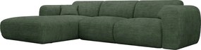 Kanapa narożna duża lewostronna rozkładana typu express z zielonego sztruksu - Materac 13 cm memory foam POGNI