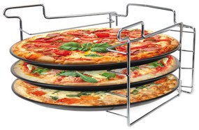 Zestaw do pieczenia pizzy: 3 metalowe blaszki + stojak