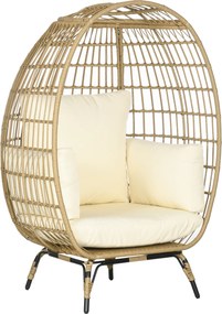 Outsunny Krzesło wiklinowe z efektem rattanu, miękkie poduszki siedziskowe, rama aluminiowa, khaki+beige, 105 x 97 x 150 cm