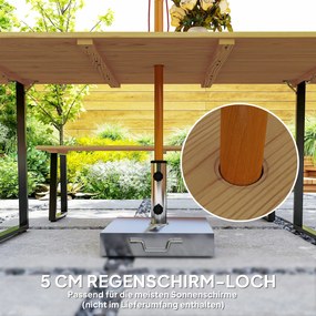 Outsunny Zestaw mebli ogrodowych 3-częściowy, Stół z ławkami dla 6 osób, z otworem na parasol, 178 x 76 x 77 cm, Naturalny