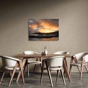 Obraz na szkle - plaża z pochmurnym niebem (70x50 cm)