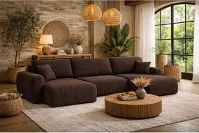 Narożnik w kształcie U z funkcją spania i pojemnikiem Ivo U, tkanina sztruksowa Poso, Brązowy