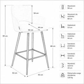 Hoker obrotowy 360° krzesło barowe Milano noga metalowa czarna MG50