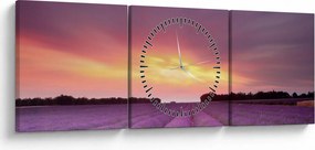 Obraz - Pole lawendy (z zegarem) (90x30 cm)
