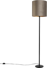 Lampa stojąca czarna z abażurem z aksamitu w kolorze taupe i złotym 40 cm - Simplo