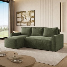 Masseno Narożnik POTARO z funkcją spania i pojemnikiem na pościel Narozniki L, Rozkładana sofa - Zielony, LUMO 20
