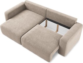 Beżowy rozkładany/ze schowkiem narożnik z tkaniny szenilowej (lewostronny/z szezlongiem) Kona – Makamii