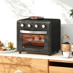 HOMCOM Minipiekarnik, Frytkownica z Powietrzem, 90-230°C, 7 Programów, Akcesoria, Czarny
