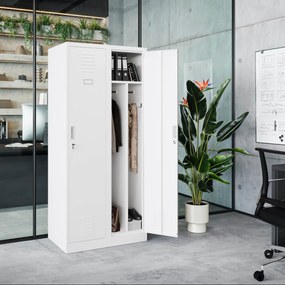 Szafka ubraniowa BHP biała: czterokomorowa KACPER, 800 x 1800 x 500 mm