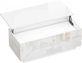 HOMCOM Stolik kawowy regulowany, nowoczesny stolik do salonu z ukrytym schowkiem i 2 szufladami, biały wysoki połysk | Aosom PL