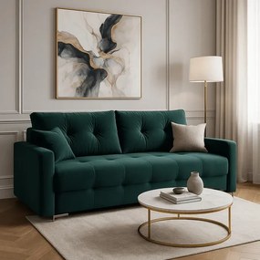 Sofa z Funkcją Spania FAVIO Wersalka Rozkładana Dwuosobowa Welurowa Zielona
