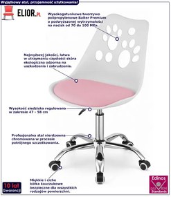 Biało-różowe krzesło do biurka dla dziewczynki - Selva