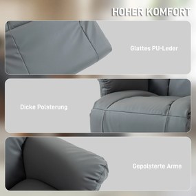 HOMCOM Fotel relaksacyjny, funkcja leżenia, wygląd skóry, podnóżek, do 120 kg, 78 x 80 x 109 cm, szary | Aosom PL