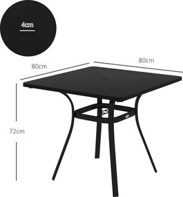 Outsunny Stół zewnętrzny dla 4 osób, wykonany ze stali, 80D x 80S x 72W cm, Czarny