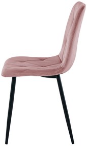 Różowe aksamitne krzesło do jadalni LIBRA z czarnymi nogami