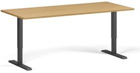 Biurko z regulacją wysokości, 180x80 cm, 2 silniki, czarna podstawa, buk