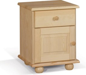 Szafka nocna z drewna litego, sosnowa z szufladą i drzwiczkami L OLIVER